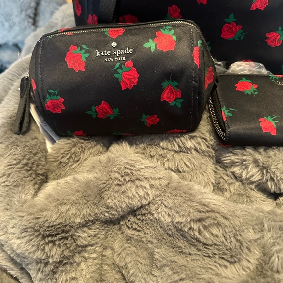 kate spade Black Tote with Red Rose Print and Matching Pouches - Picture 4 of 4